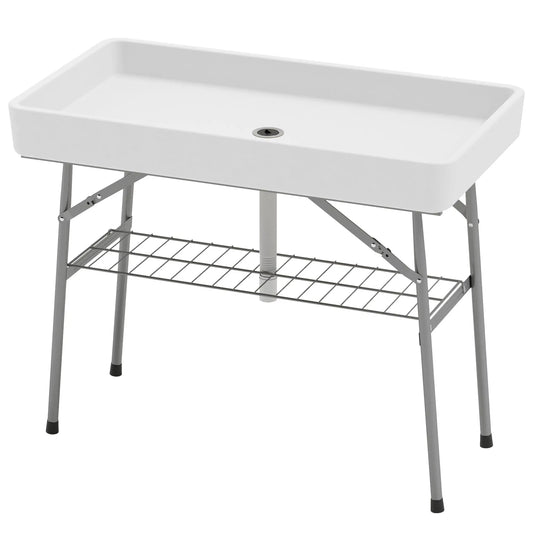 3.4ft Folding Ice Cooler Table with Drain, Outdoor Patio Party, White Picnic Tables & Camping Chairs White at Gallery Canada