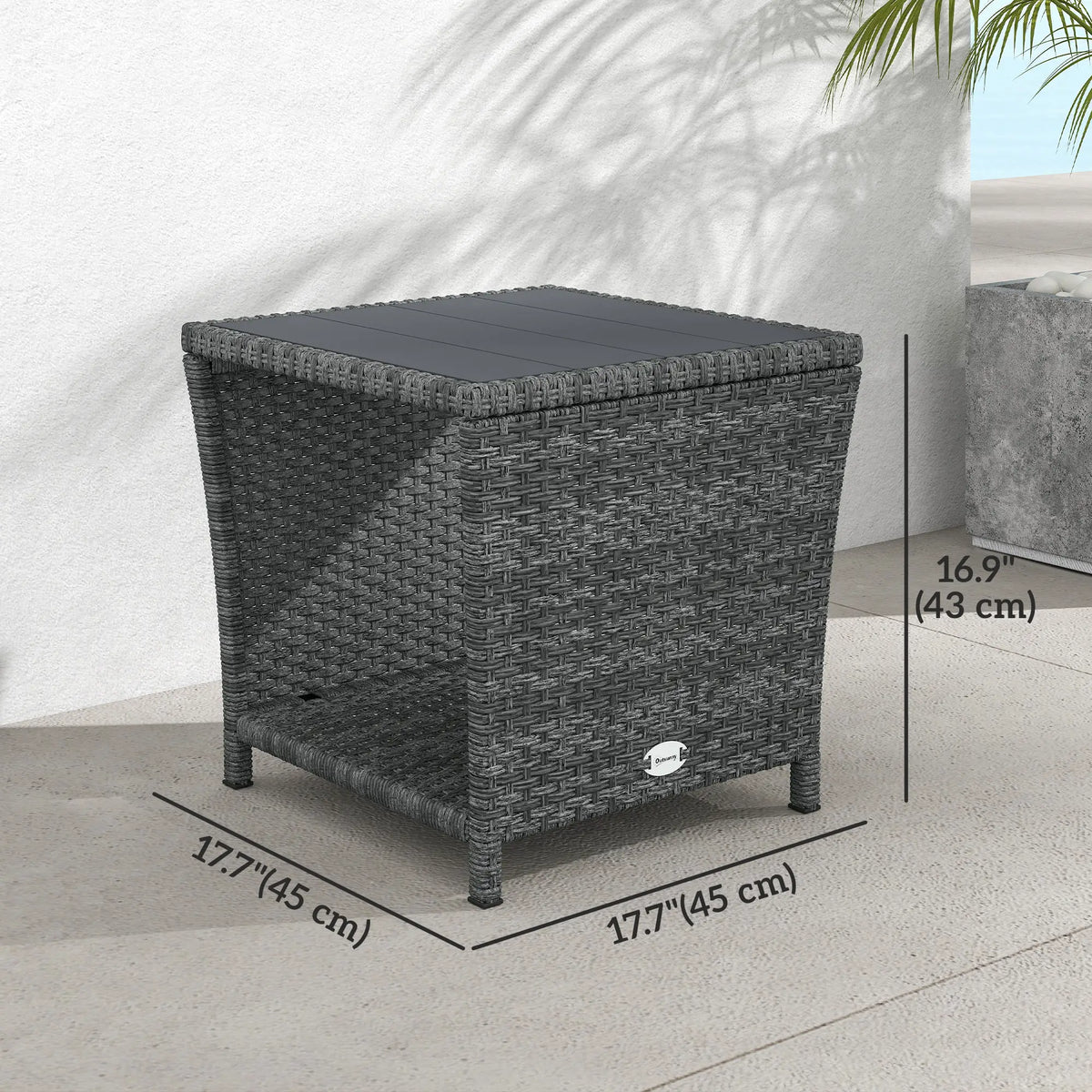 17.7" Square Wicker Side Table, Storage Shelf, Grey Patio Side Tables at Gallery Canada