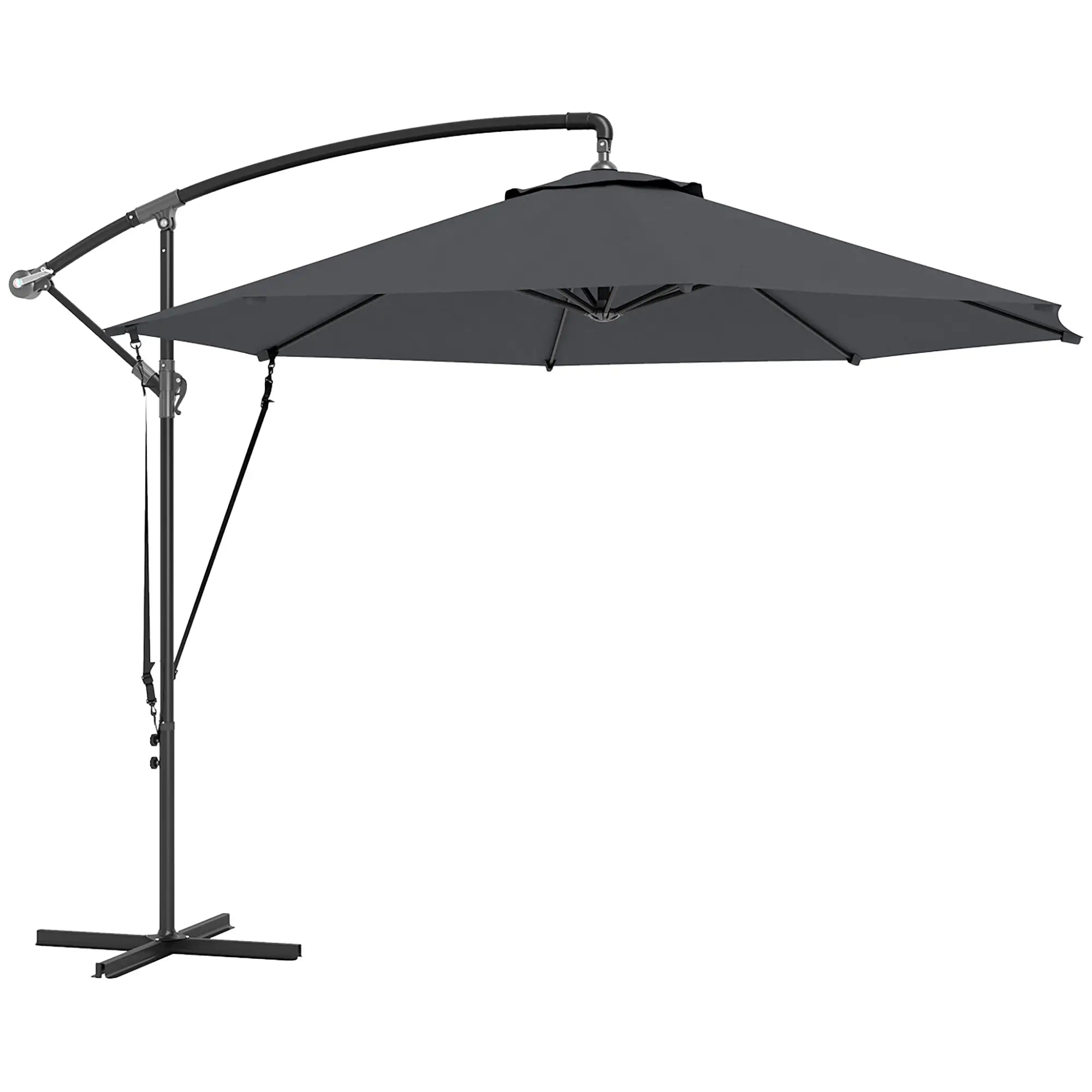 9.5' Cantilever Umbrella, Wind Protection, Crank, Cross Base, UPF 50+, Grey Offset Cantilever Umbrellas at Gallery Canada