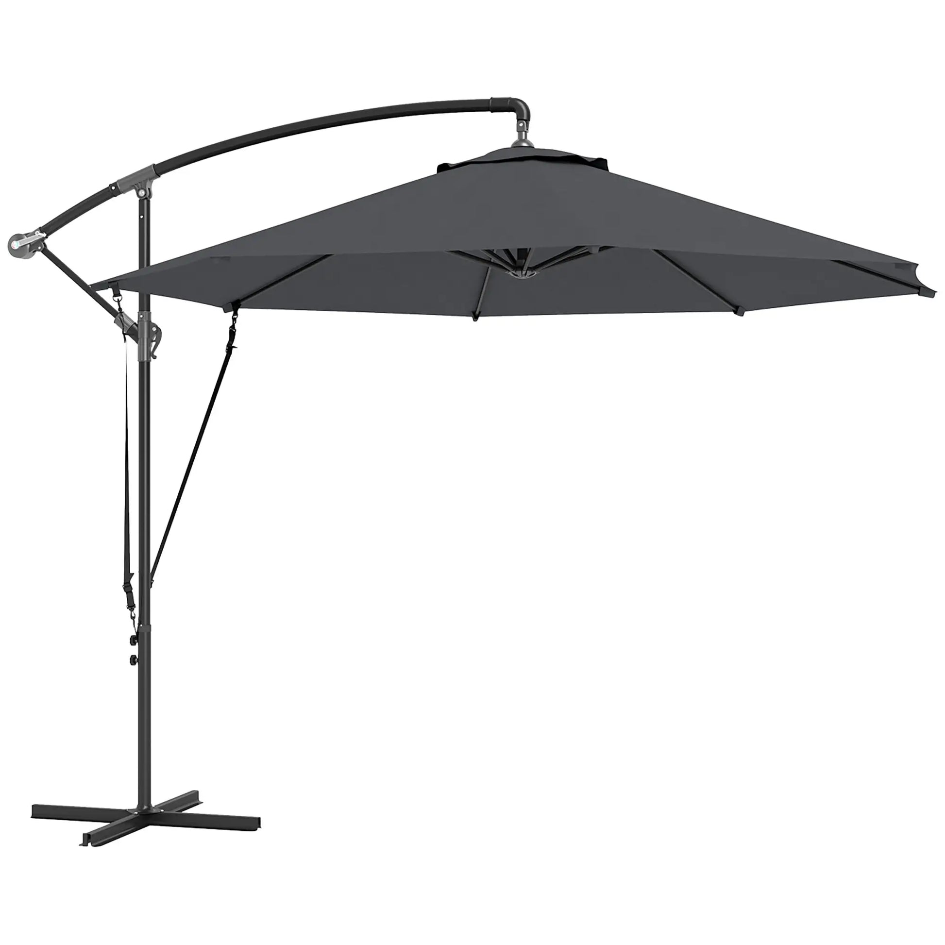 9.5' Cantilever Umbrella, Wind Protection, Crank, Cross Base, UPF 50+, Grey Offset Cantilever Umbrellas at Gallery Canada