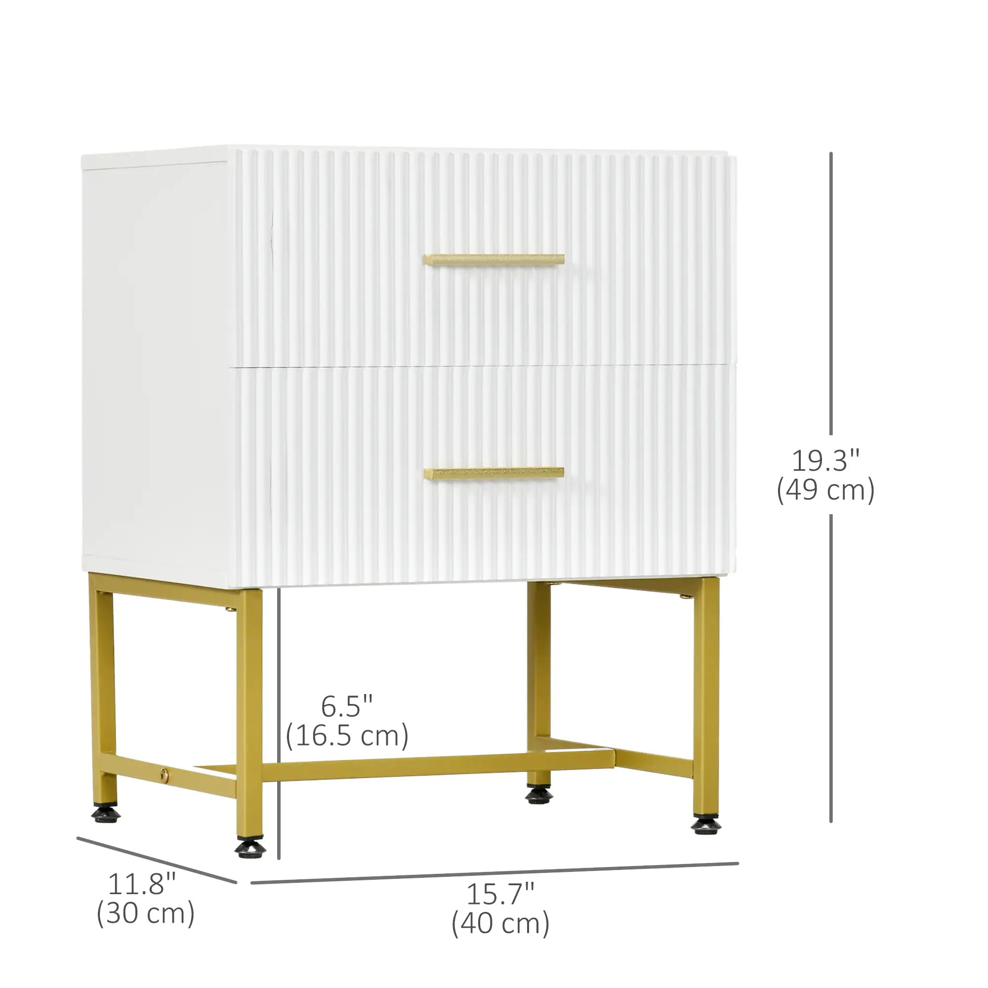 2 Nightstands with Storage, Modern Bedside Tables, 2 Fluted Drawers, Gold Legs, White Bedside Tables at Gallery Canada