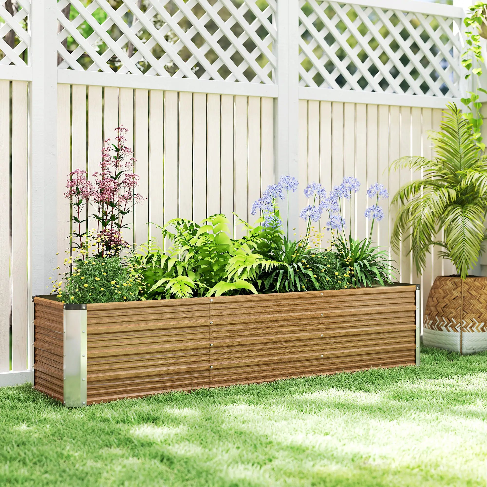 6' x 1.5' x 1.3' Galvanized Raised Garden Bed, Elevated Metal Planter Box, Brown Wood Effect, Brown Galvanized Planter Boxes at Gallery Canada