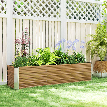 6' x 1.5' x 1.3' Galvanized Raised Garden Bed, Elevated Metal Planter Box, Brown Wood Effect, Brown Galvanized Planter Boxes at Gallery Canada