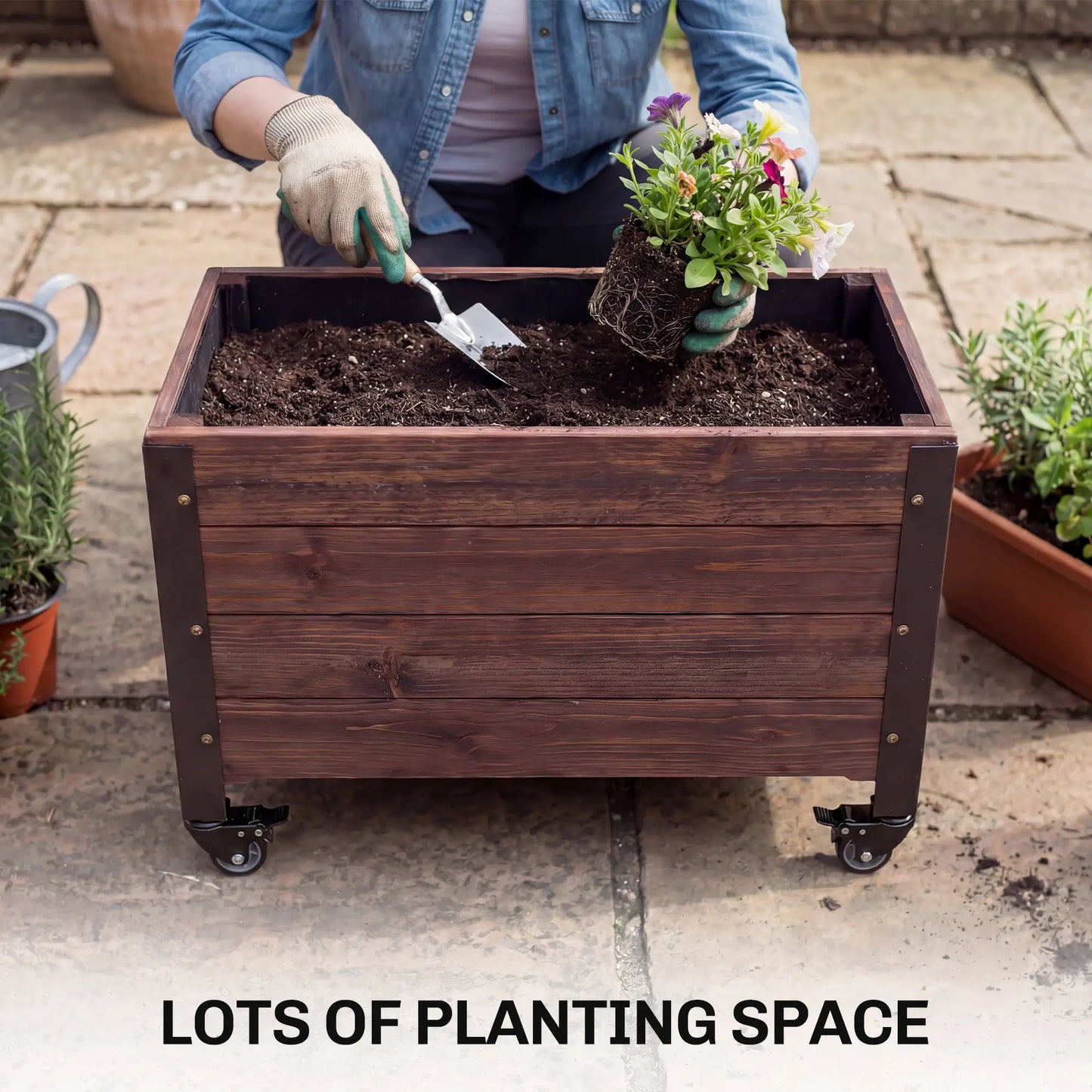 Raised Garden Bed With Wheels, Drainage Holes, Planter Box With Liner Wooden Planter Boxes at Gallery Canada
