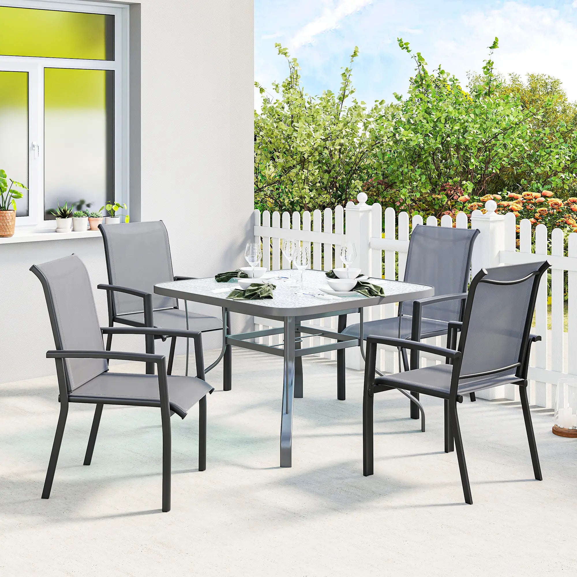 Stackable Patio Chairs Set Of 4, Outdoor Dining Chairs, Grey
