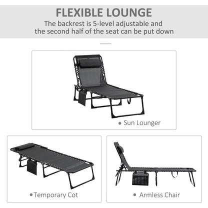 Outdoor Folding Chaise Lounge, Adjustable Backrest, Removable Pillow, Black Lounger Chairs at Gallery Canada