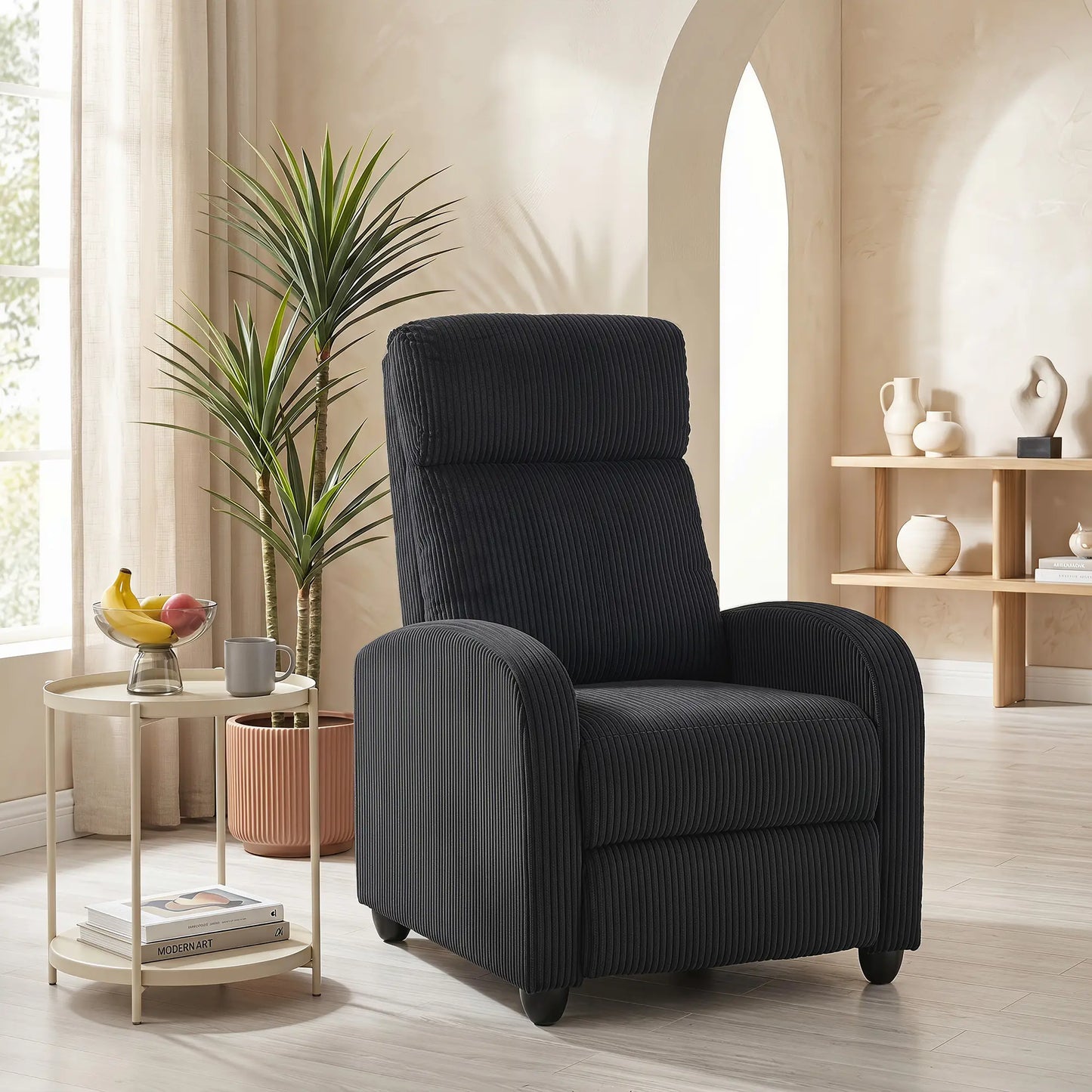 Fauteuil inclinable Corduroy, siège rembourré, noir