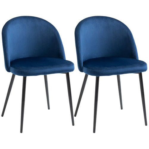 Set of 2 Mid-Back Dining Chairs, Velvet Upholstery, Dark Blue, Dark Blue