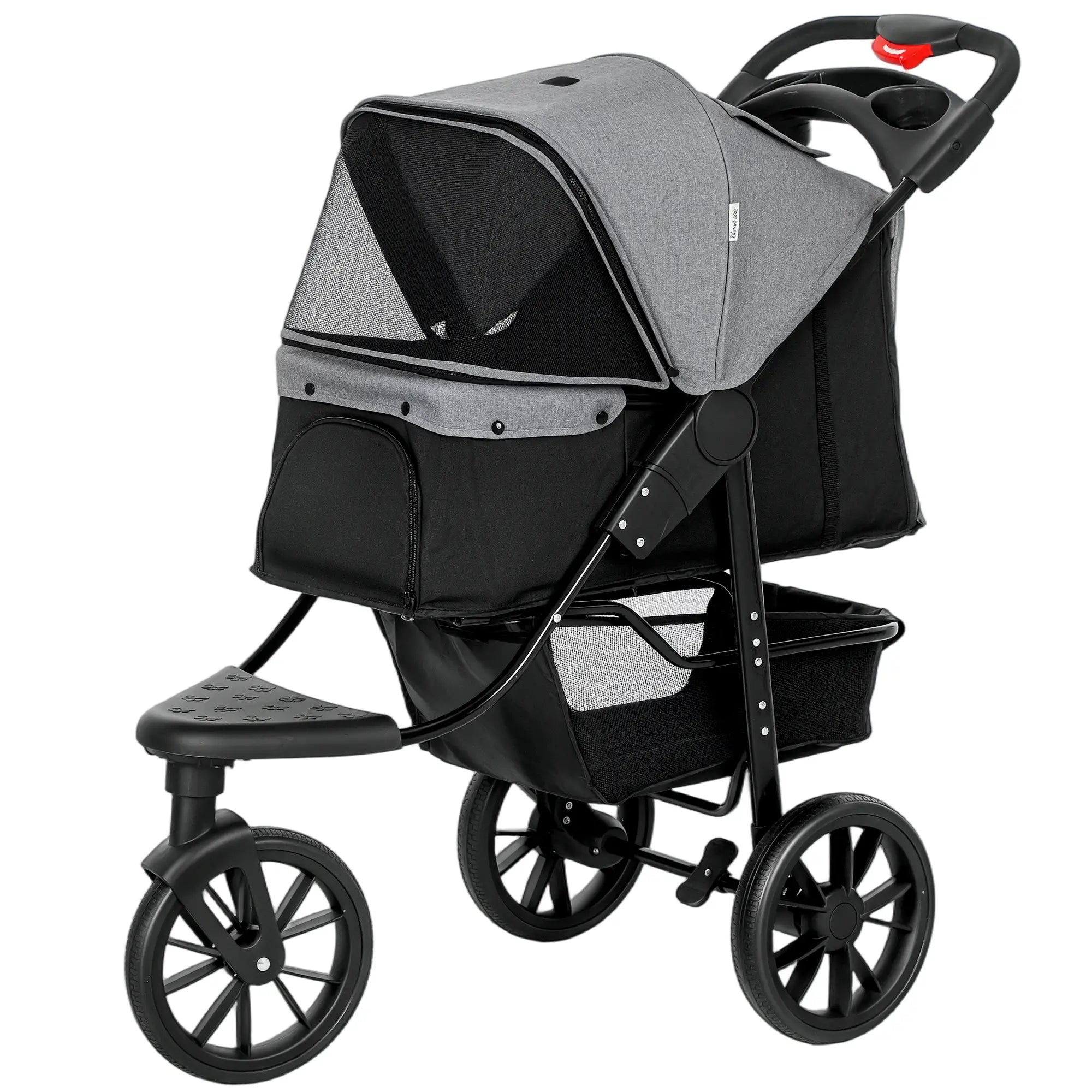 3 Wheel Folding Dog Stroller, Adjustable Canopy, Storage Brake, Mesh Window, for S&M Dogs, Grey Dog Bike Trailers & Strollers at Gallery Canada