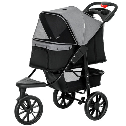 3 Wheel Folding Dog Stroller, Adjustable Canopy, Storage Brake, Mesh Window, for S&M Dogs, Grey Dog Bike Trailers & Strollers at Gallery Canada