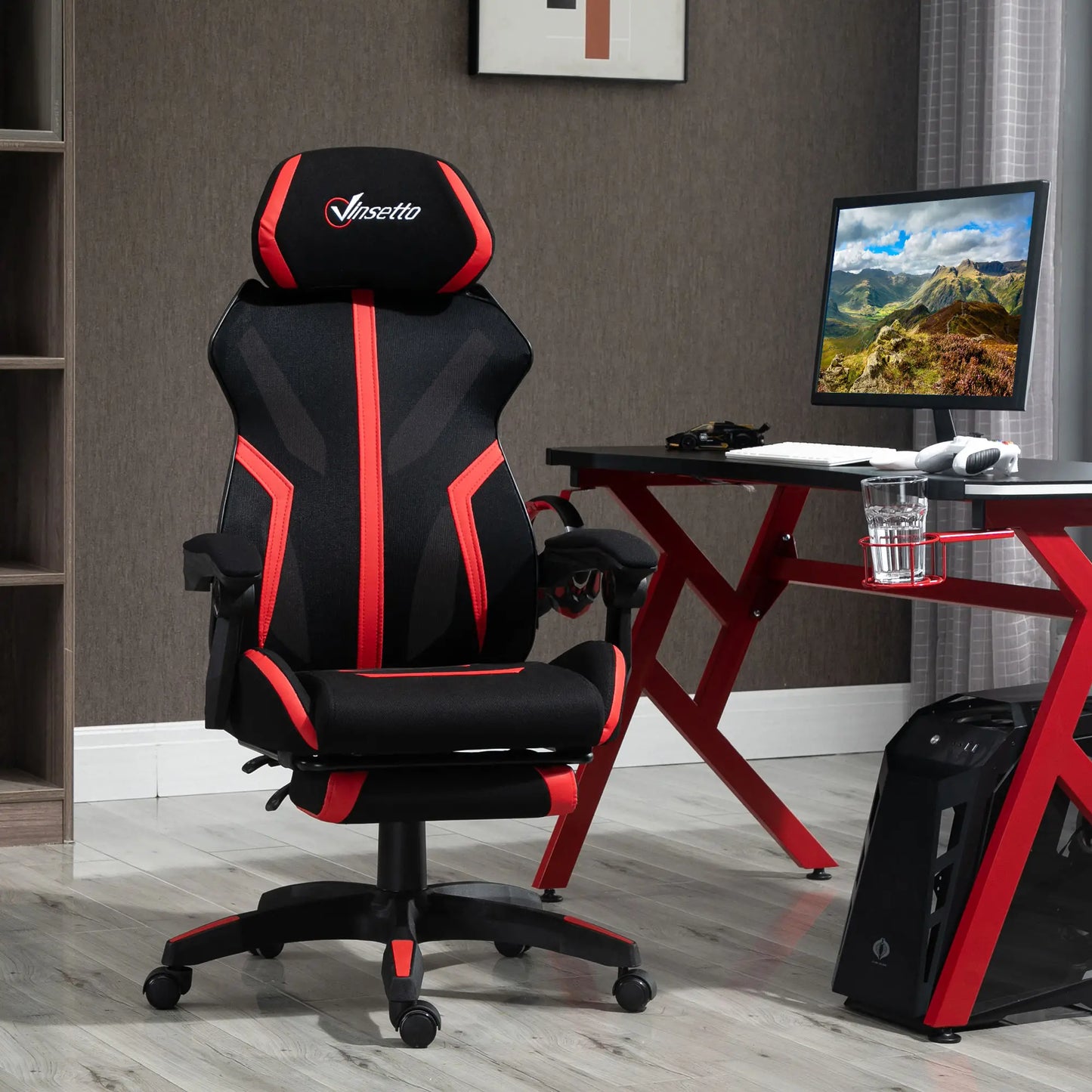 Racing Gaming Chair, Ergonomic Computer Chair with Footrest, Headrest, Black, Red Video Game Chairs at Gallery Canada