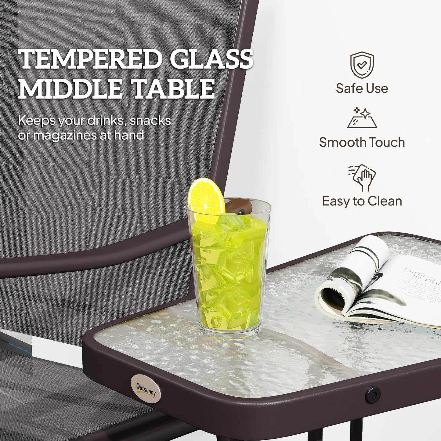 Double Glider Chair with Glass Top Table, Outdoor High Back, Grey Outdoor Gliders at Gallery Canada