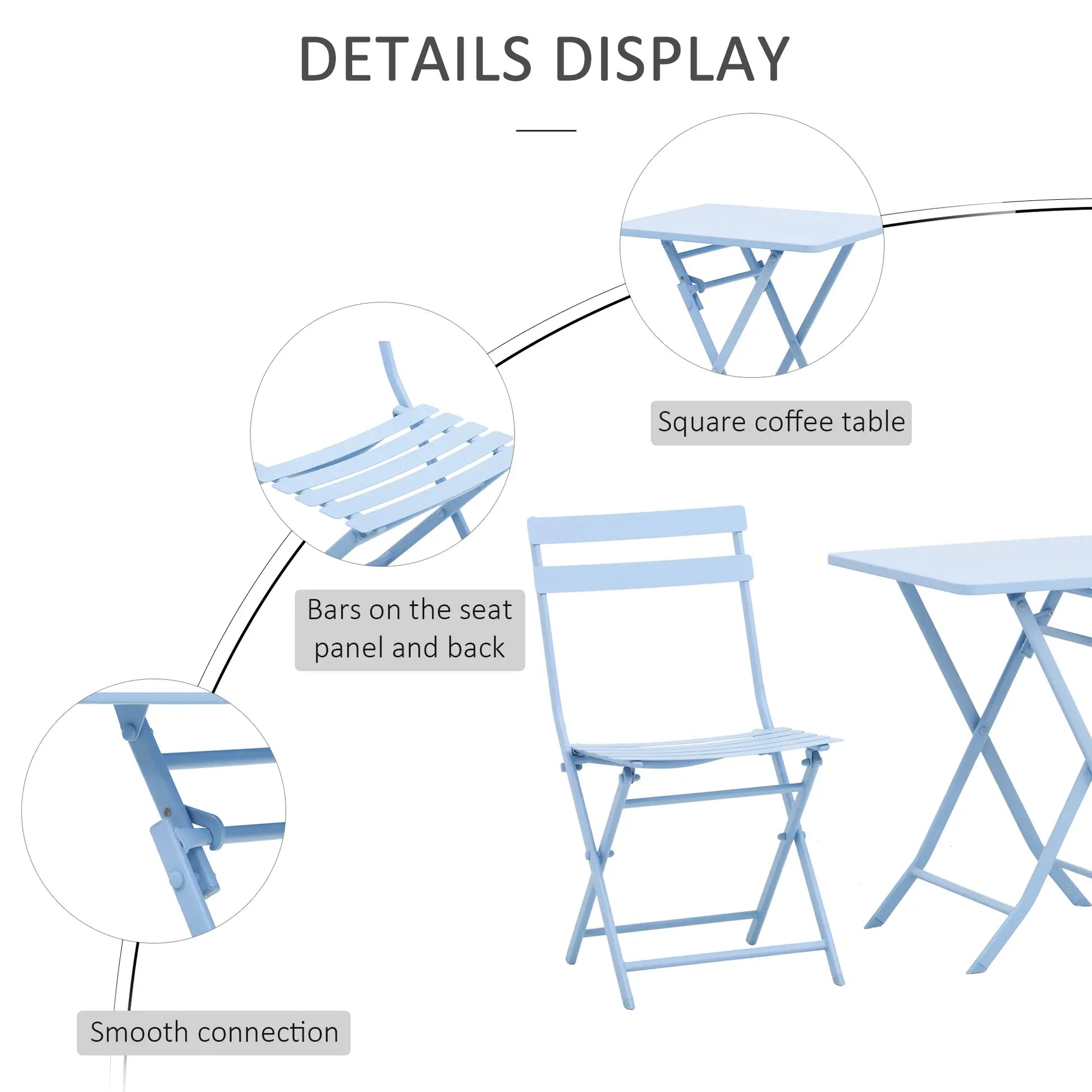 3-Piece Garden Bistro Set, Foldable Chair & Square Table, Blue Bistro Sets at Gallery Canada