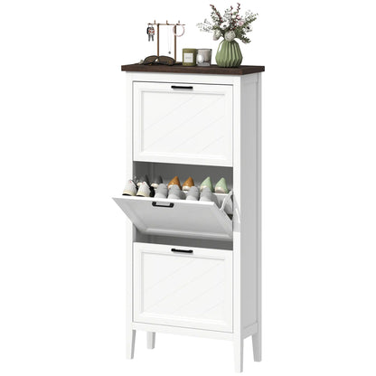 Shoe Cabinet with 3 Flip Drawers, Farmhouse Narrow Shoe Storage Cabinet with Adjustable Shelves, White Shoe Storage Cabinets & Racks White, Brown, Black at Gallery Canada