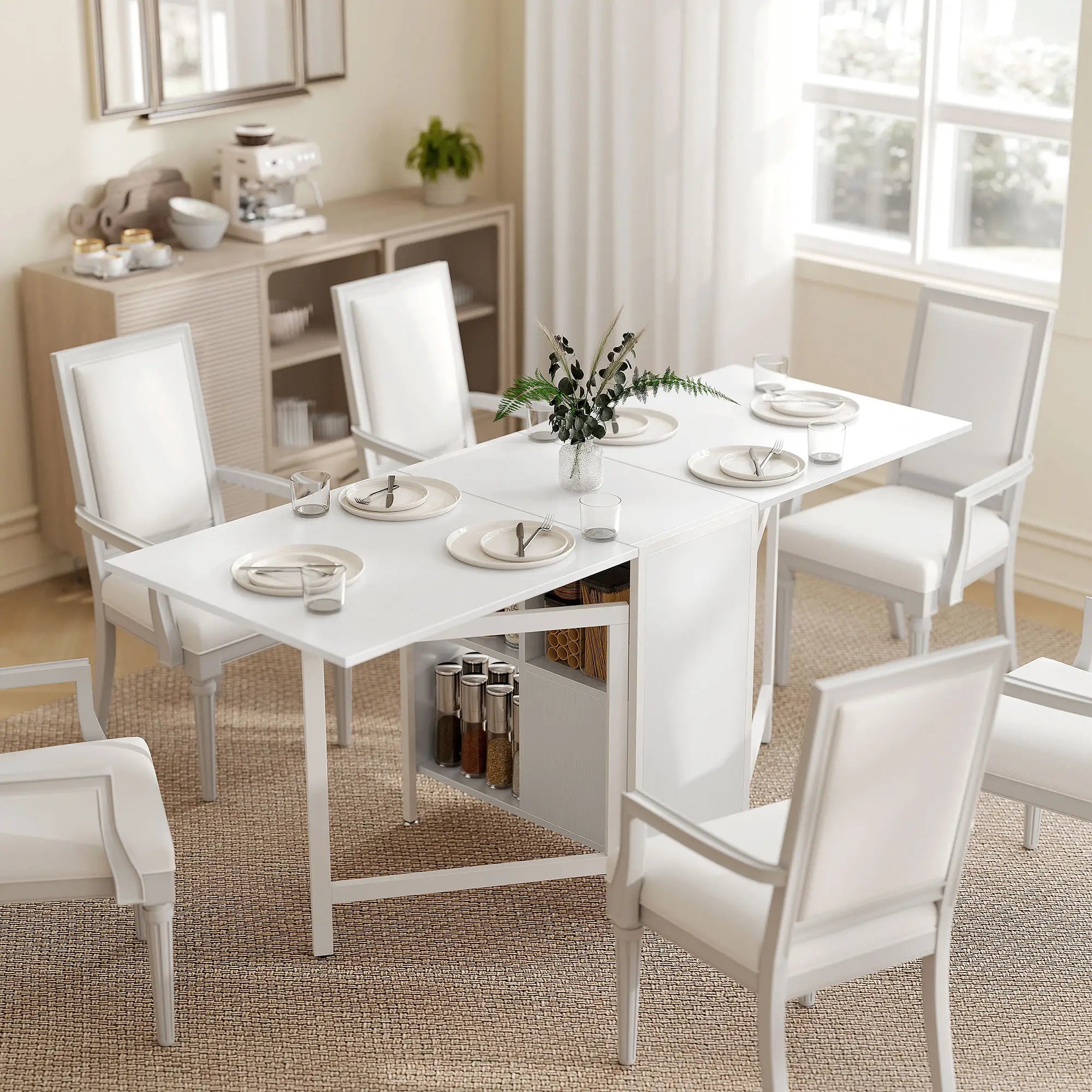 Foldable Drop Leaf Table With Hideaway Shelves, Brown Dining Tables at Gallery Canada
