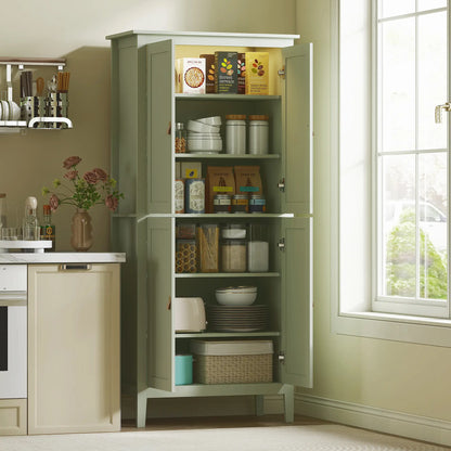 69.5" Tall Kitchen Pantry Cabinet, Motion Sensor LED Light, Green Kitchen Pantry Cabinets at Gallery Canada