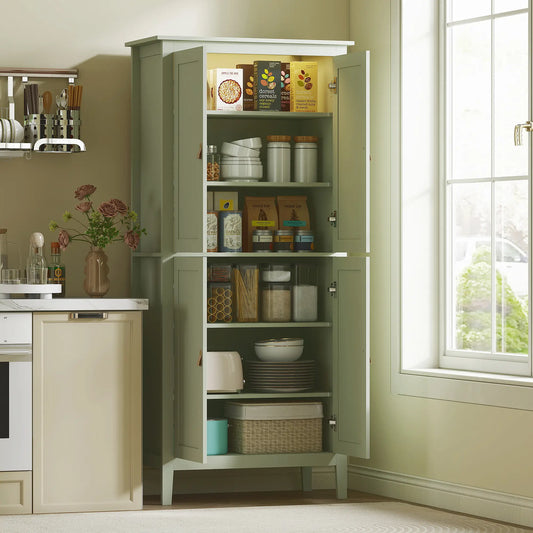 69.5" Tall Kitchen Pantry Cabinet, Motion Sensor LED Light, Green Kitchen Pantry Cabinets Green at Gallery Canada