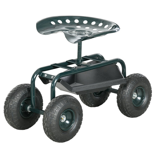 Garden Cart with 360° Swivel Seat, Tool Tray, Adjustable Height