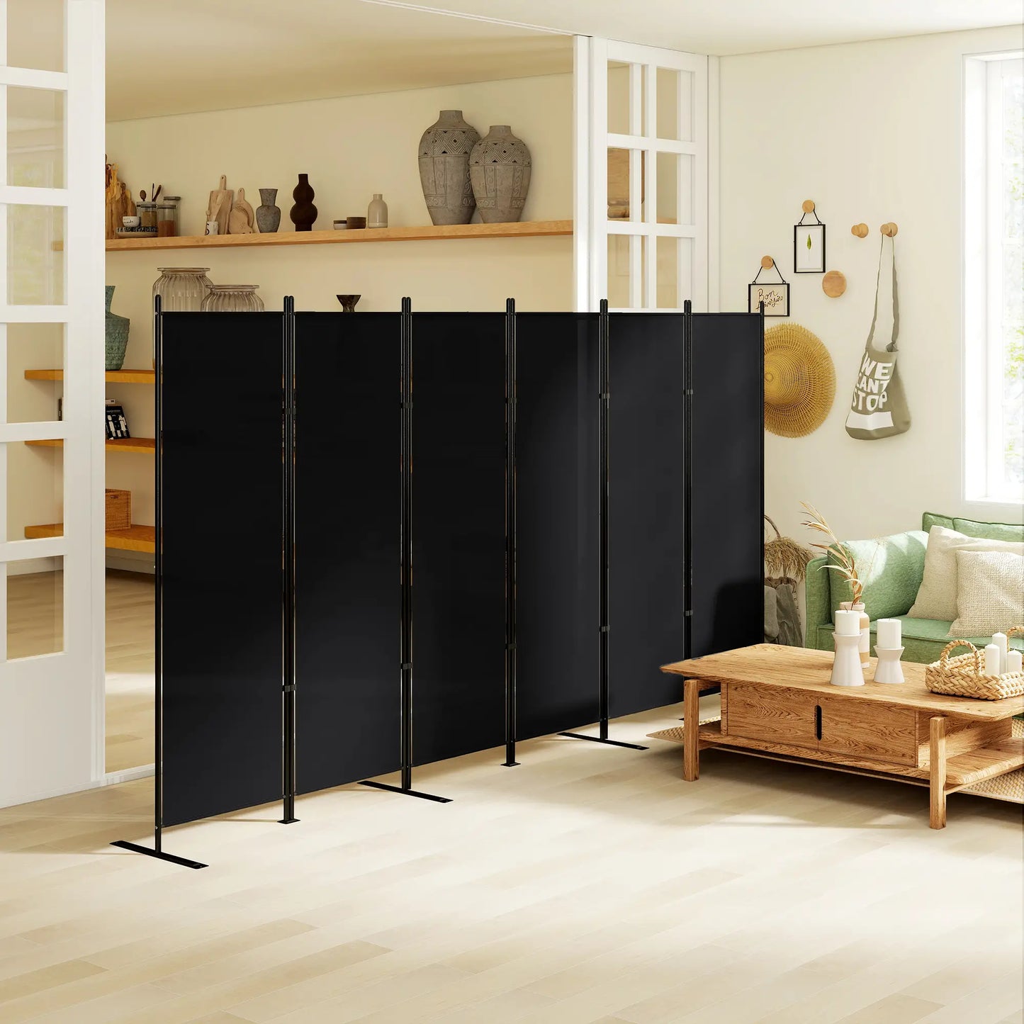 6 Ft 6 Panel Folding Room Divider, Portable Privacy Screen, Black Room Dividers at Gallery Canada