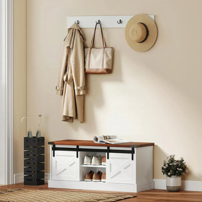Coat Rack Shoe Bench Set, 2-Piece Hall Tree, White/Dk Walnut Shoe Storage Cabinets & Racks at Gallery Canada