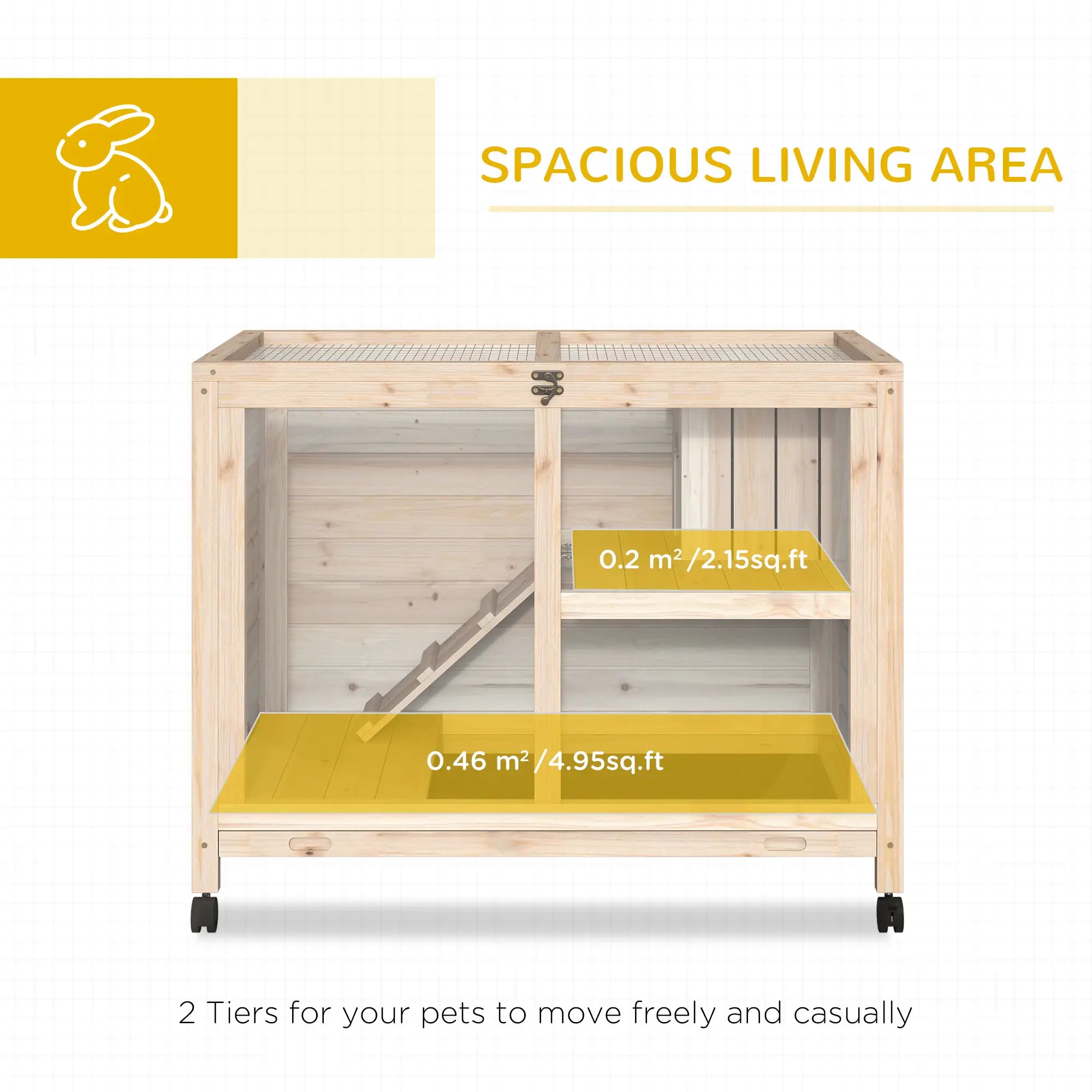 Indoor Rabbit Hutch with Wheels, Guinea Pig Cage, Top Access, Ramp, Pull Out Tray, Natural Wood Rabbit Hutch at Gallery Canada