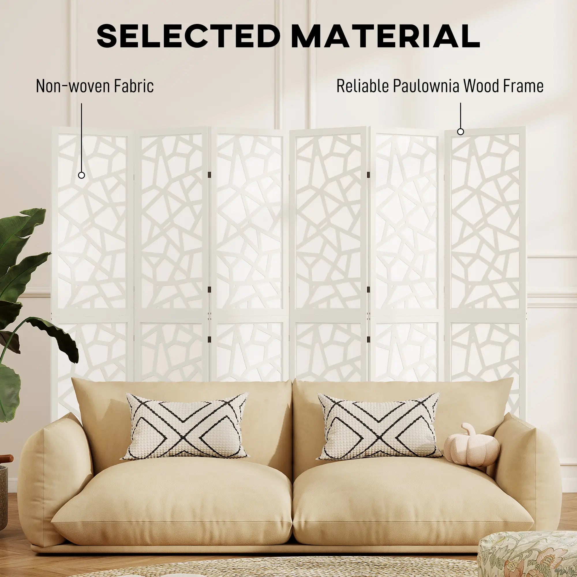 6 Panel Room Divider, 5.6 FT, Geometric Pattern Privacy Screen, White Room Dividers at Gallery Canada