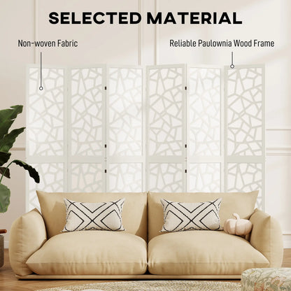 6 Panel Room Divider, 5.6 FT, Geometric Pattern Privacy Screen, White Room Dividers at Gallery Canada