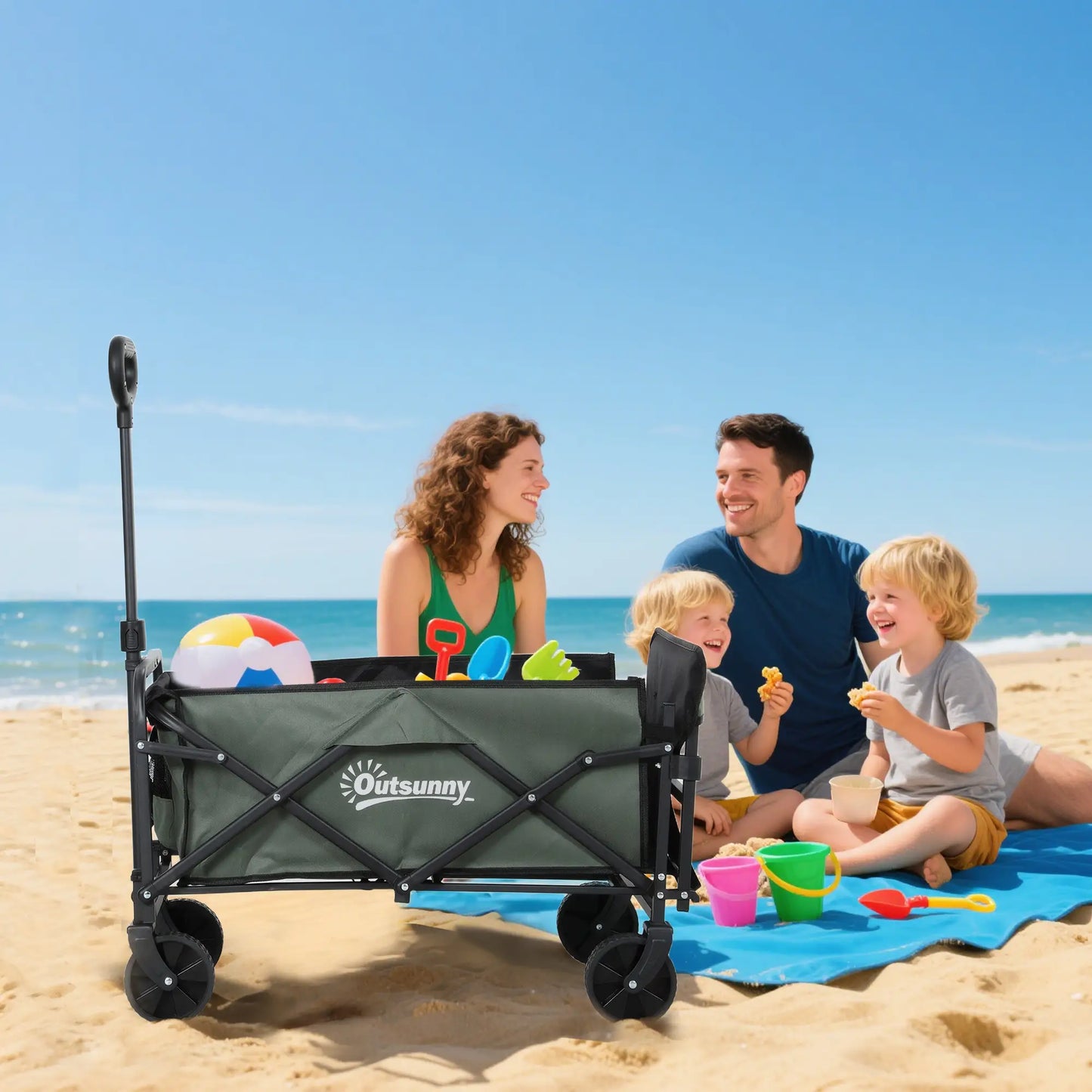 Foldable Collapsible Wagon Cart, 72L & 198 LBS Capacity, Green Folding Garden Carts at Gallery Canada