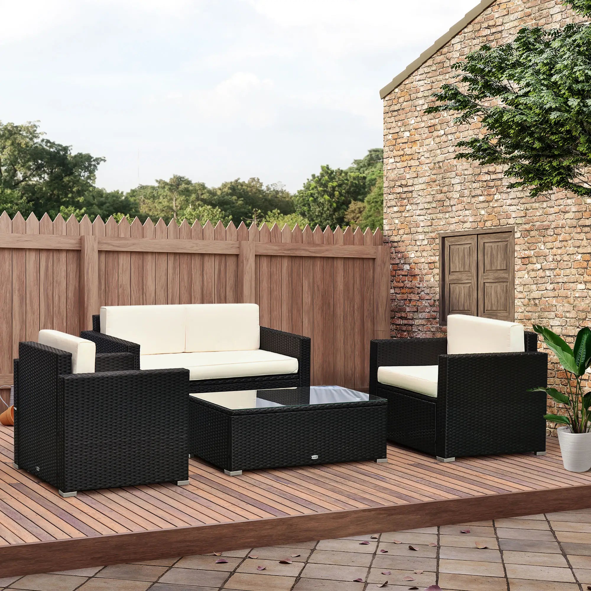 4-Piece Sectional Patio Set, Rattan Wicker Chairs with Cushions, Cream White Patio Furniture Sets at Gallery Canada