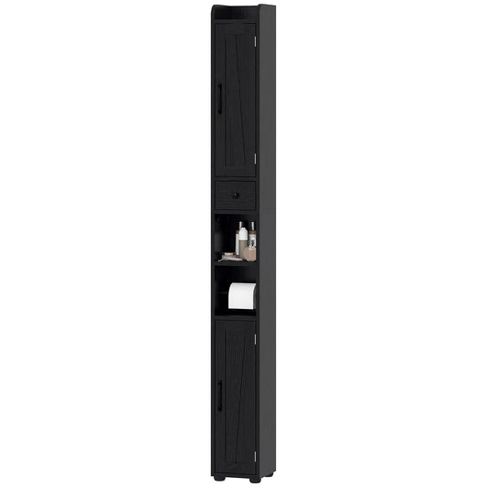 Narrow Bathroom Cabinet, Tall Storage with Barn Doors, Wood Grain, Black Bathroom Cabinets Black Wood Grain at Gallery Canada