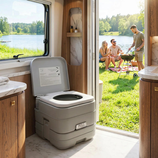 Portable Travel Toilet, Flushable Tank, Camping, Boating, 2.6 Gallon (10L) Camping Toilets Grey at Gallery Canada