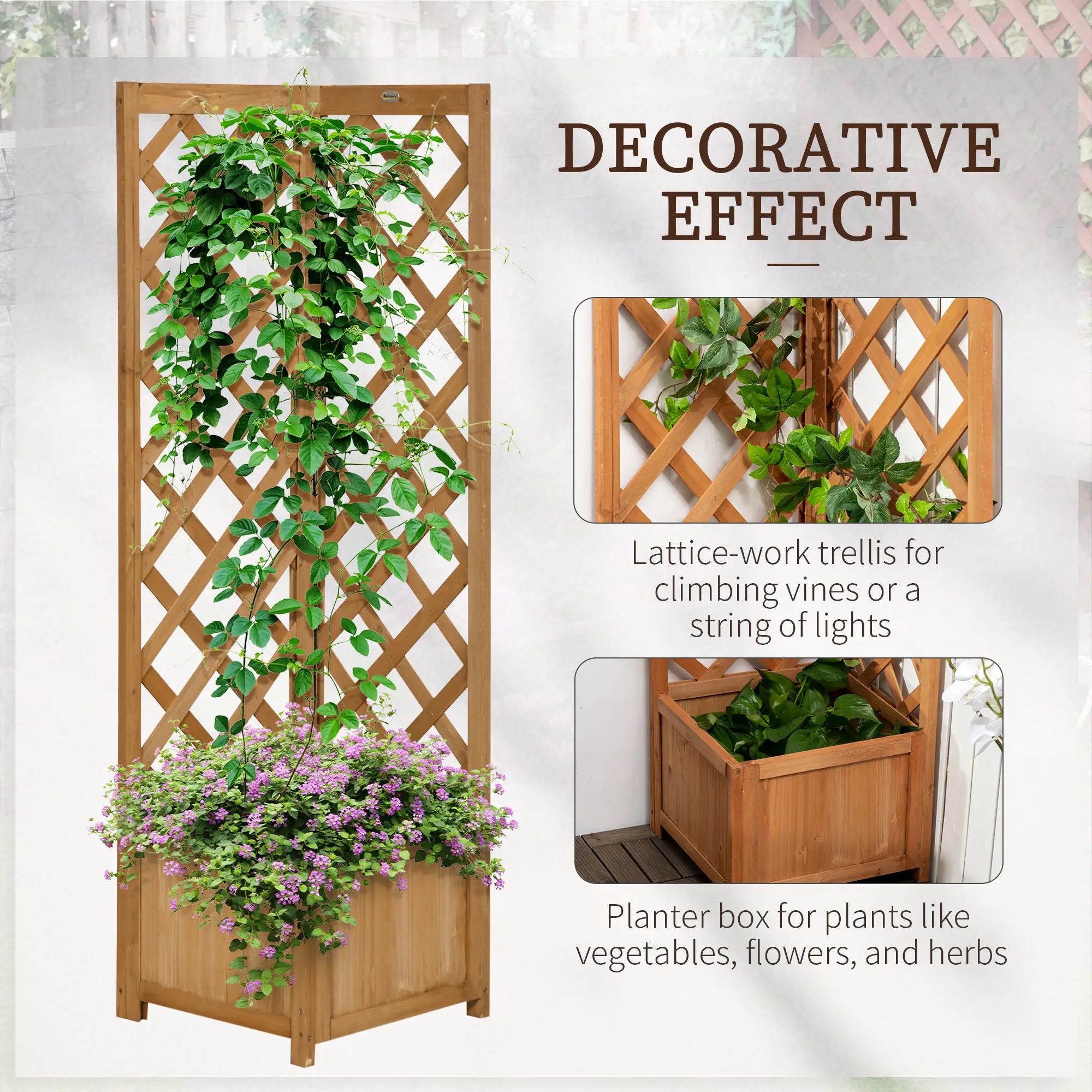 Wood Planter Raised Garden Bed With Trellis, 16