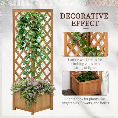 Wood Planter Raised Garden Bed With Trellis, 16" x 16" x 57", Brown Wooden Planter Boxes at Gallery Canada