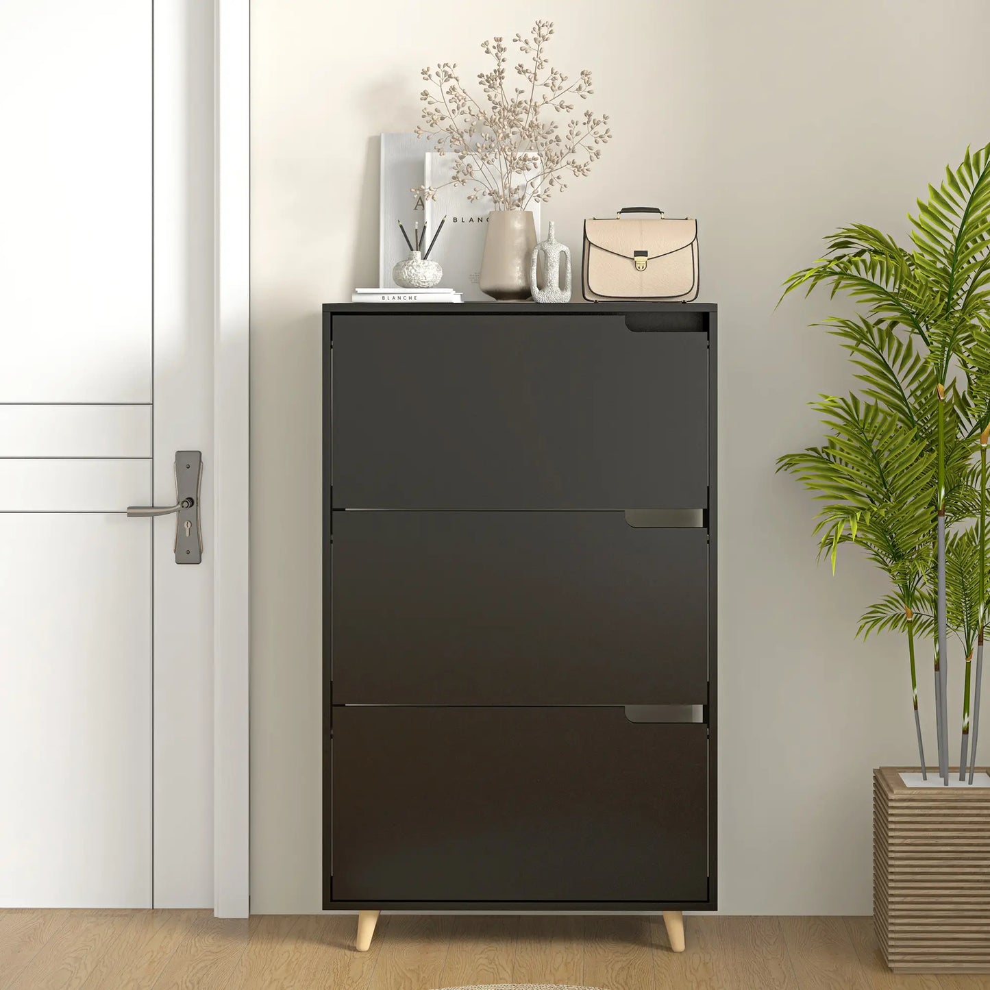 Slim Shoe Storage Cabinet, 3 Flip Drawers, Adjustable Shelves, 18-24 Pairs, Black Shoe Storage Cabinets & Racks at Gallery Canada