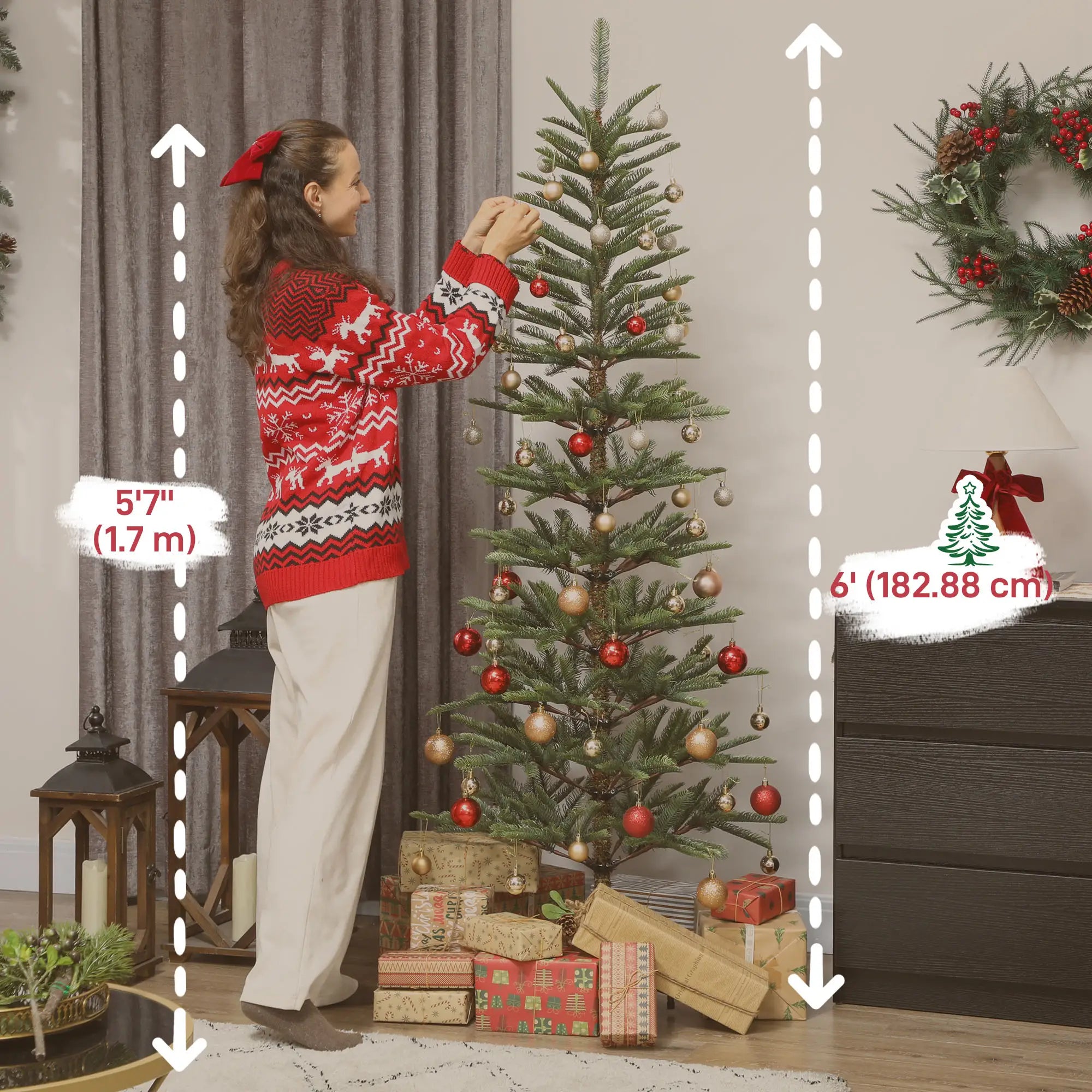 6 ft Artificial Fir Pencil Christmas Tree, Metal Stand, Green Pencil Christmas Trees at Gallery Canada