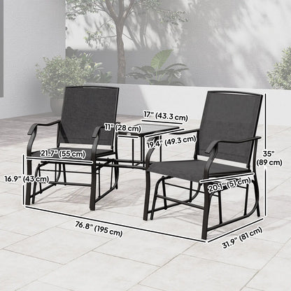 Double Glider Chair with Glass Table, Outdoor High Back, Black Outdoor Gliders at Gallery Canada
