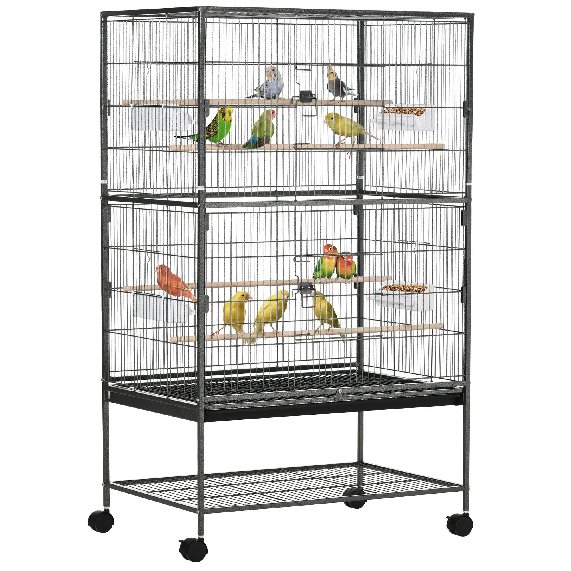 52'' Large Rolling Bird Cage, Storage Shelf, Wood Perch, Dark Grey Bird Cages Dark Grey at Gallery Canada