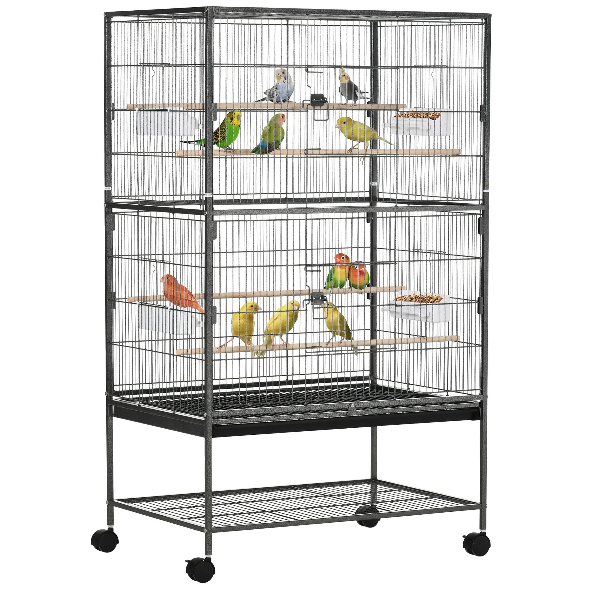 52'' Large Rolling Bird Cage, Storage Shelf, Wood Perch, Dark Grey Bird Cages Dark Grey at Gallery Canada
