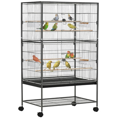 52'' Large Rolling Bird Cage, Storage Shelf, Wood Perch, Dark Grey Bird Cages Dark Grey at Gallery Canada