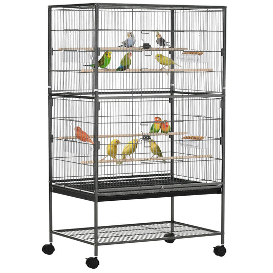 52'' Large Rolling Bird Cage, Storage Shelf, Wood Perch, Dark Grey Bird Cages Dark Grey at Gallery Canada