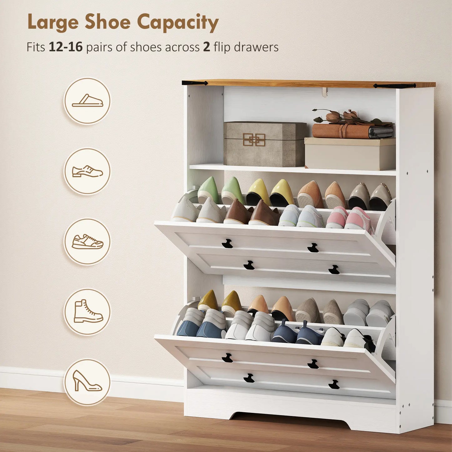 Shoe Cabinet, 2 Flip Drawers, Narrow Storage, White Shoe Storage Cabinets & Racks at Gallery Canada