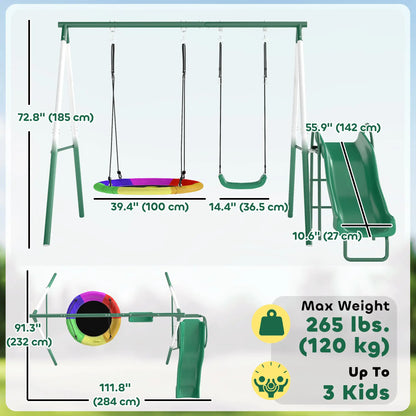 Metal Swing Set With Slide, Saucer Swing Seat, Dark Green Gym Sets & Swings at Gallery Canada