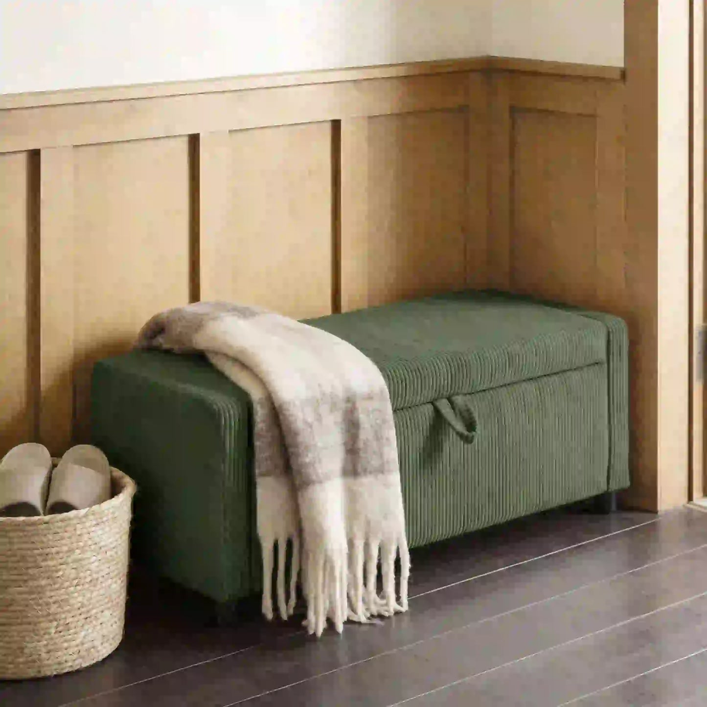 Storage Ottoman, Upholstered Corduroy Bench, Dark Green Storage Ottomans & Benches at Gallery Canada