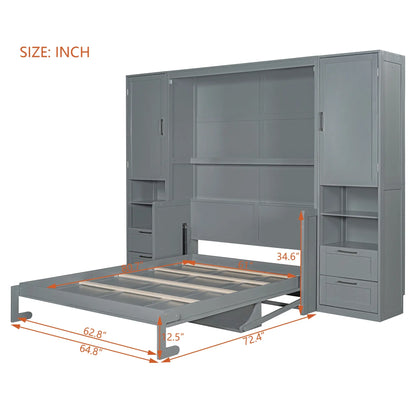 Queen Murphy Bed with Closet, Drawers, Shelves, 114" L x 17" W x 87" H, Grey Bed Frames at Gallery Canada
