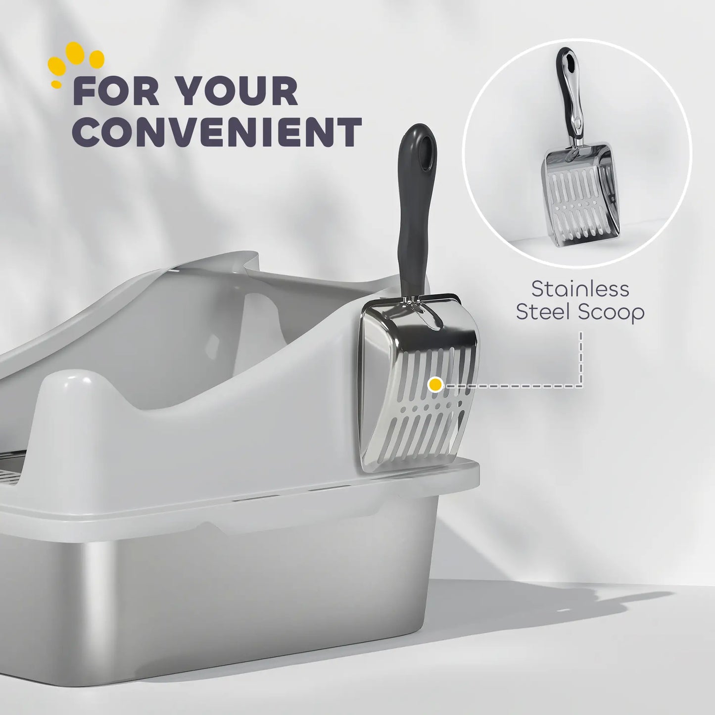 Stainless Steel Cat Litter Box, 17" x 13" x 10", Metal Scoop, Grey Cat Litter Box Enclosures at Gallery Canada