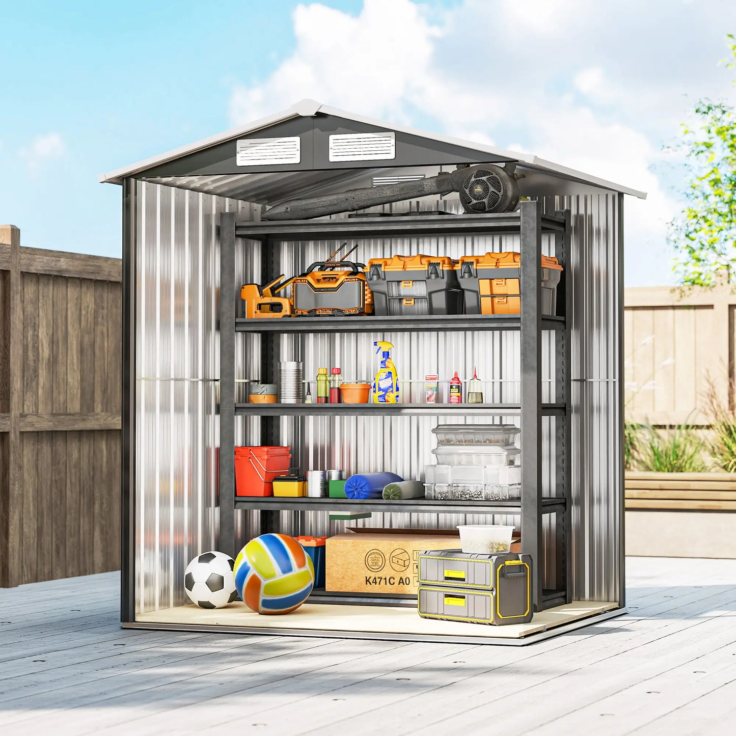 5ft x 4ft Metal Storage Shed, Sliding Door, Top Vents, Dark Grey Sheds at Gallery Canada