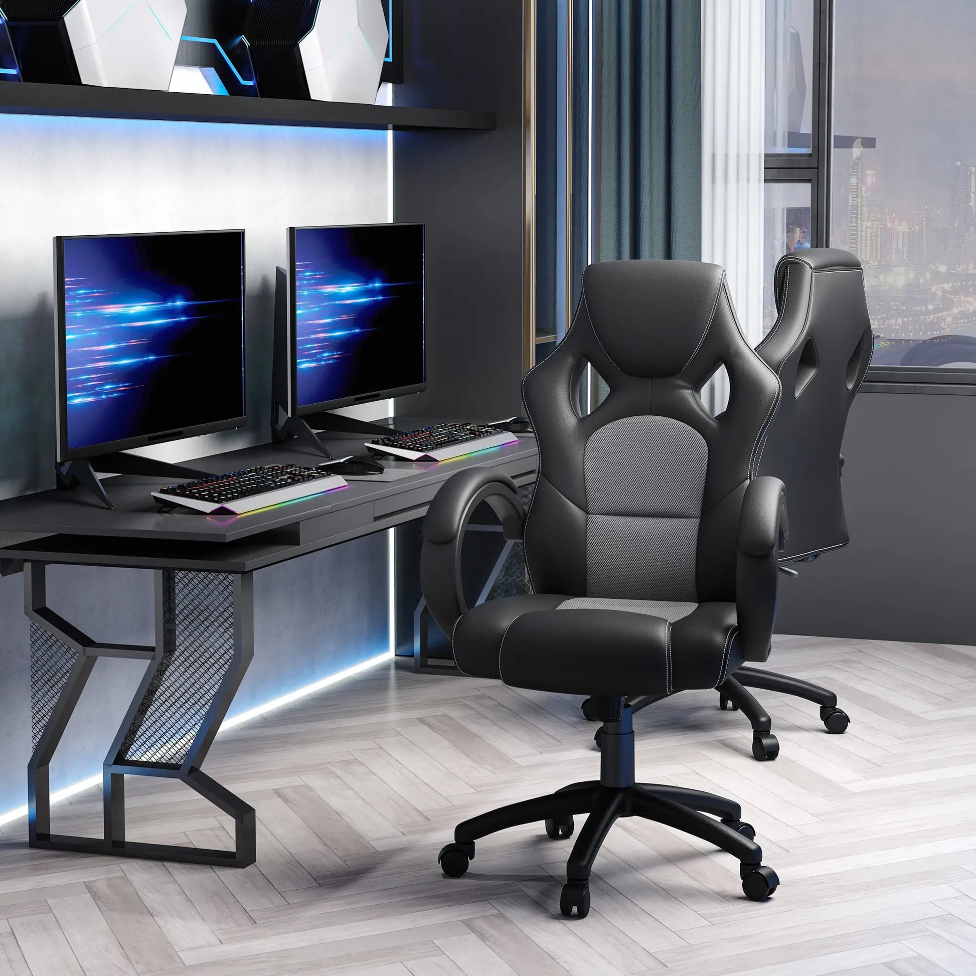 Racing Gaming Chair, Swivel Wheels, Padded Headrest, Tilt Function, Grey Video Game Chairs at Gallery Canada