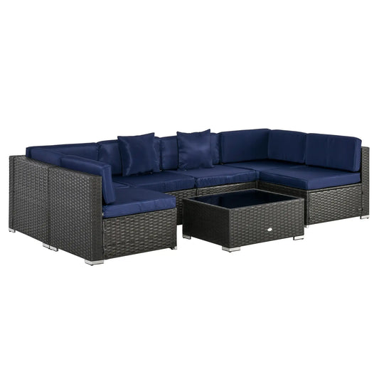 7-Piece Patio Furniture Set, Rattan Outdoor Sofa, Navy Patio Furniture Sets Dark Brown Rattan, Navy Blue Fabric at Gallery Canada