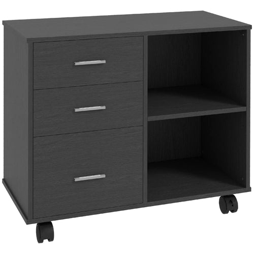 Modern Lateral Filing Cabinet, 3 Drawer, Letter and A4 Size, Black