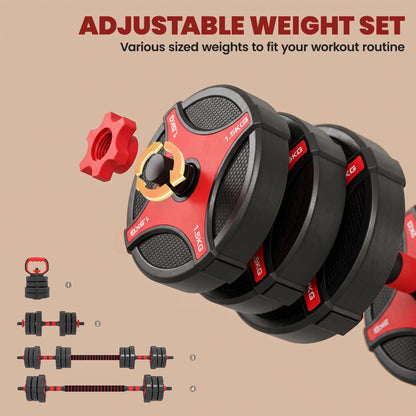 Ensemble d'haltères ajustables 5 en 1 55 lbs, Noir et Rouge